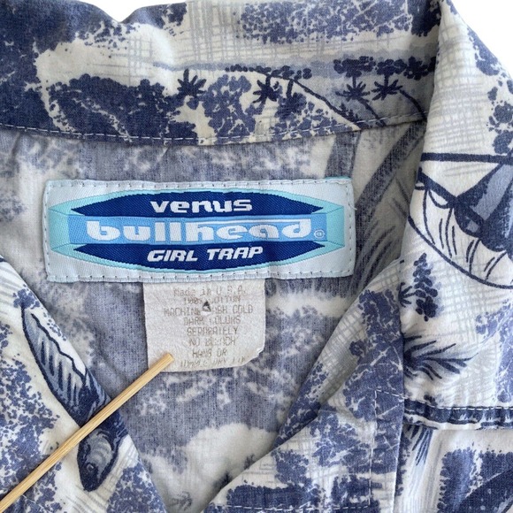 Kids Small Hawaiian Shirt Blue Cotton Aloha Tropical Palm Trees All Over‎ Print - Picture 5 of 10